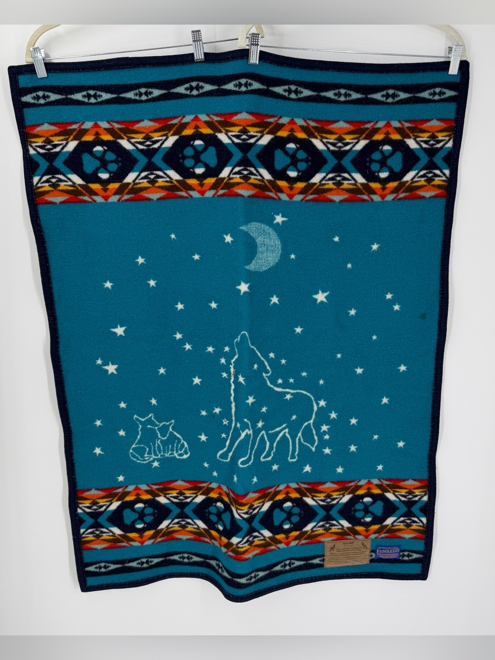 Pendleton Baby Blanket Gray Wolf Wool Cotton Blend USA Made